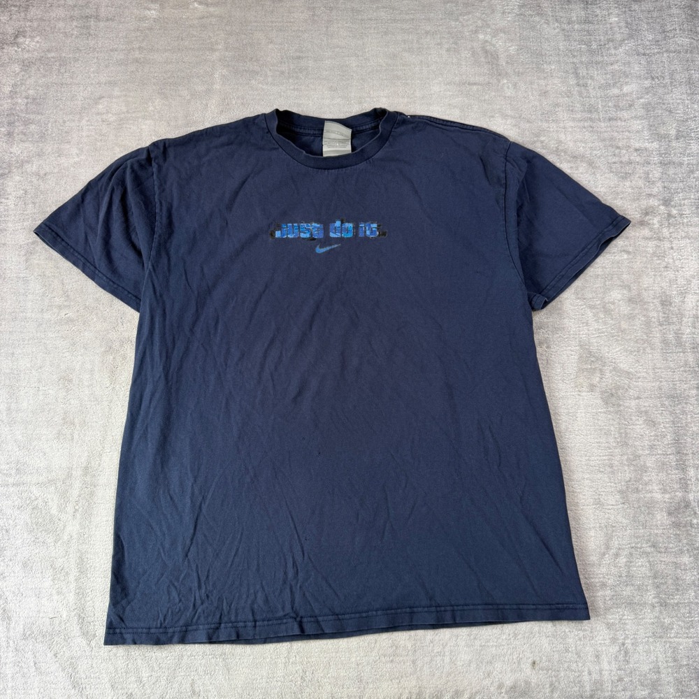 Nike Shirt Mens Large Blue Just Do It Pixel Vintage Y2K Center Swoosh Swoosh
